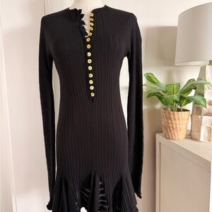 Chic Black Long Sleeve Dress with yellow Accents